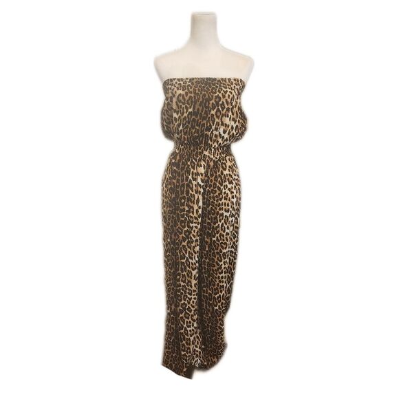 Forever 21 NWT rayon full length cheetah print strapless jumpsuit - S - Picture 1 of 7